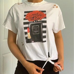 Distressed Chanel graphic tee shirt